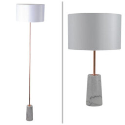 First Choice Lighting Phoenix - White Marble Copper Combination Floor And Table Lamp With Shade - thumbnail 1