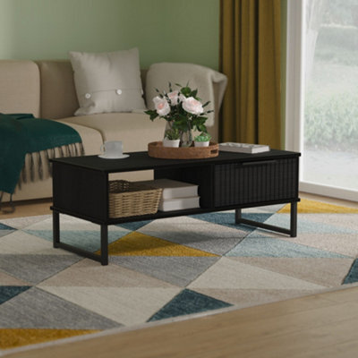 Ancona Matt Black Ash 1 Drawer Non-Extendable Coffee Table (H)348mm (W)925mm (D)410mm - image 1