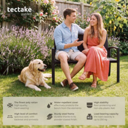 Tectake Rattan Garden Bench Murat 2-Seater , Weatherproof, 250 Kg - Black - thumbnail 2
