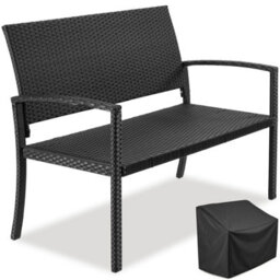 Tectake Rattan Garden Bench Murat 2-Seater , Weatherproof, 250 Kg - Black