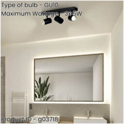 Loops Modern Black Triple Bar Bathroom Ceiling Spotlight With Gu10 Fittings For Stylish Indoor Lighting - thumbnail 2