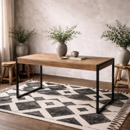 Wyld Haus Egtved Black And Natural Oak Effect Dining Table With Metal Legs - thumbnail 1