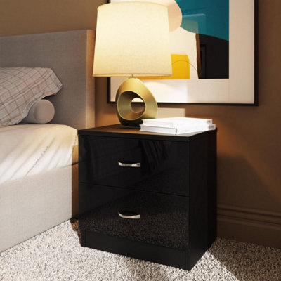Bedside Cabinet Drawer Chest Of Drawers Black High Gloss Matt Frame Bedside - image 1