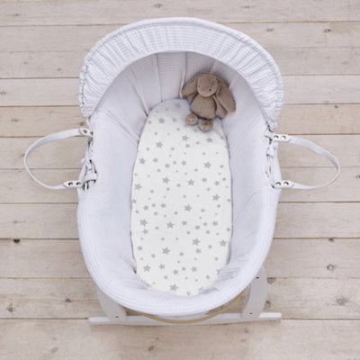 Silentnight Safe Nights Moses Basket Fitted Sheet, Pack Of 2, Grey Stars