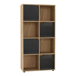 Urbn-Living Urbnliving 119Cm Height 8 Cubes Oak Wooden Bookcase Shelving Display Shelf Black Door Storage Unit - thumbnail 2