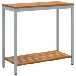 Berkfield Outdoor Table Natural & Grey 35X80X75 Cm Solid Wood And Steel - thumbnail 2