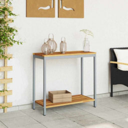 Berkfield Outdoor Table Natural & Grey 35X80X75 Cm Solid Wood And Steel - thumbnail 4