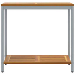 Berkfield Outdoor Table Natural & Grey 35X80X75 Cm Solid Wood And Steel - thumbnail 5