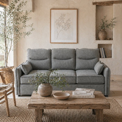 Wyld Haus Pamazi Grey Faux Leather 3-Seater Sofa - Modern Compact Design, Side Pockets, Includes 2 Pillows - image 1