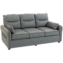 Wyld Haus Pamazi Grey Faux Leather 3-Seater Sofa - Modern Compact Design, Side Pockets, Includes 2 Pillows - thumbnail 2