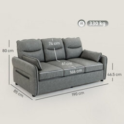 Wyld Haus Pamazi Grey Faux Leather 3-Seater Sofa - Modern Compact Design, Side Pockets, Includes 2 Pillows - thumbnail 3