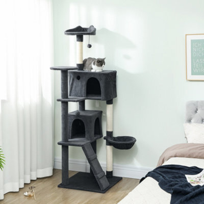 Pawhut 180Cm Cat Tree Tower With Sisal Scratching Posts, Condos, Dark Grey - image 1