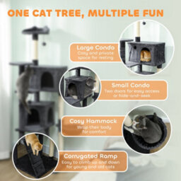 Pawhut 180Cm Cat Tree Tower With Sisal Scratching Posts, Condos, Dark Grey - thumbnail 4