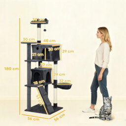 Pawhut 180Cm Cat Tree Tower With Sisal Scratching Posts, Condos, Dark Grey - thumbnail 3