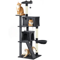 Pawhut 180Cm Cat Tree Tower With Sisal Scratching Posts, Condos, Dark Grey - thumbnail 2
