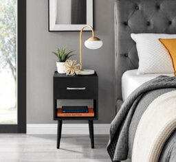 Furniturebox Taylor Black Painted Wooden Bedside Table With 1 Drawer Plus Shelf And Silver Handles - thumbnail 2