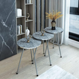 Hygrad Built to Survive Set Of 3 Modern Chic Round Wood/metal Nesting End Stacking Coffee Bedside Tables In 3 Colours (Grey) - thumbnail 2