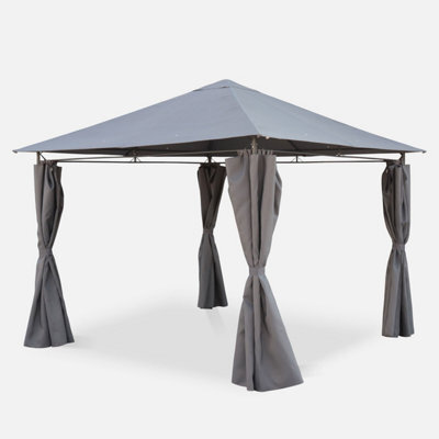 Sweeek - Heavy Duty 3X3M Gazebo With Curtains Elusa Grey 299X299X262 Cm - image 1