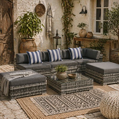 Wyld Haus Nona Rattan Grey 8-Seater Modular Outdoor Sofa And Square Coffee Table Set With Cushions - image 1
