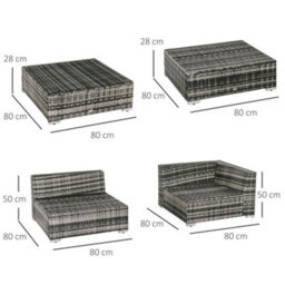 Wyld Haus Nona Rattan Grey 8-Seater Modular Outdoor Sofa And Square Coffee Table Set With Cushions - thumbnail 4
