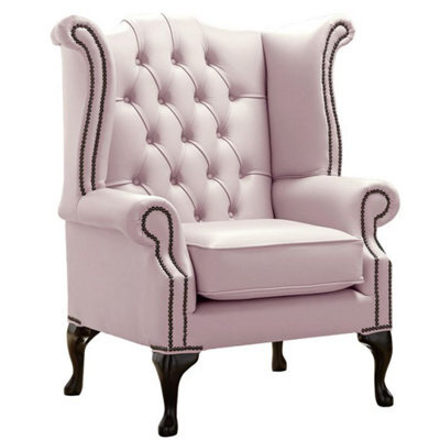 Chesterfield High Back Wing Chair Shelly Blossom Leather Bespoke In Queen Anne Style - image 1