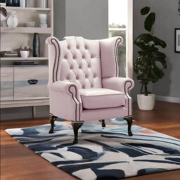 Chesterfield High Back Wing Chair Shelly Blossom Leather Bespoke In Queen Anne Style - thumbnail 3