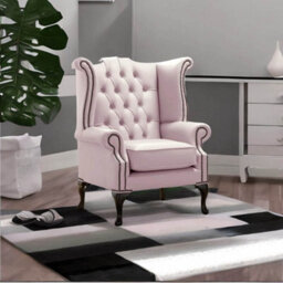 Chesterfield High Back Wing Chair Shelly Blossom Leather Bespoke In Queen Anne Style - thumbnail 2