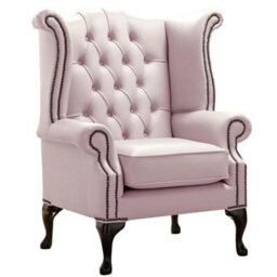 Chesterfield High Back Wing Chair Shelly Blossom Leather Bespoke In Queen Anne Style - thumbnail 1