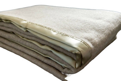 Just So Home Traditional 100% Pure Wool Solid Weave Blanket With Satin Ribbon Trim (Camel, Double) - image 1