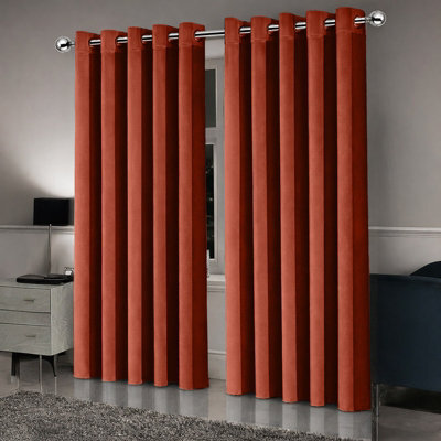 Oxford Homeware Eyelet Linen Effect Curtains Rust Fully Lined 100% Blackout Thermal Insulated Curtains Pair (W)168Cmx(L)228Cm - image 1