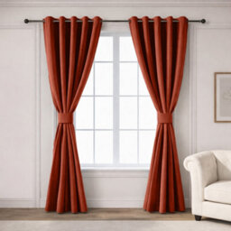 Oxford Homeware Eyelet Linen Effect Curtains Rust Fully Lined 100% Blackout Thermal Insulated Curtains Pair (W)168Cmx(L)228Cm - thumbnail 7