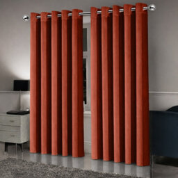 Oxford Homeware Eyelet Linen Effect Curtains Rust Fully Lined 100% Blackout Thermal Insulated Curtains Pair (W)168Cmx(L)228Cm - thumbnail 1