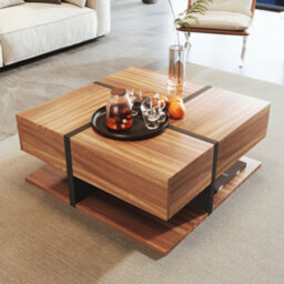 HomeTouch Square Coffee Table With 4 Drawers And Storage Side Table For Living Room - thumbnail 8