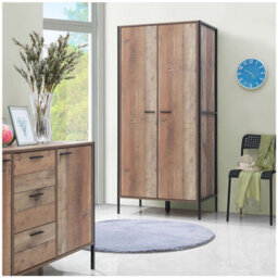 Timber Art Design Stretton Urban 2 Door Double Wardrobe Bedroom Furniture Rustic Industrial Oak - thumbnail 1