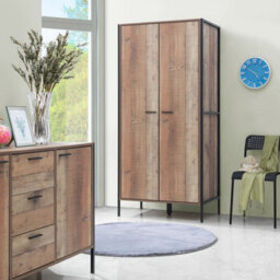 Timber Art Design Stretton Urban 2 Door Double Wardrobe Bedroom Furniture Rustic Industrial Oak - thumbnail 2