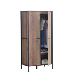 Timber Art Design Stretton Urban 2 Door Double Wardrobe Bedroom Furniture Rustic Industrial Oak - thumbnail 4