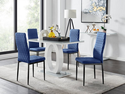 Furniturebox Uk Giovani 4 Grey Dining Table & 4 Navy Velvet Milan Black Leg Chairs - image 1