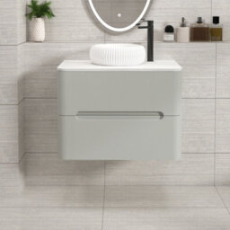 Royal Bathrooms Venice 700mm Dove Grey Wall Mounted Bathroom Countertop Vanity Unit 2 Drawer With Milan Basin - thumbnail 1