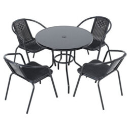 Breeins Black Set Of 5 Garden Furniture Set Outdoor Dining Set Round Glass Umbrella Table And Stacking Chairs For Patio - thumbnail 3