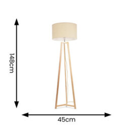 Valuelights Lottie Natural Wood Tripod Floor Lamp With Natural Drum Shade - thumbnail 4