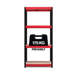 Rb Boss Garage Shelving Units 4 Shelf Mdf Red & Black Powder Coated Steel (H)1600mm (W)750mm (D)350mm, Pack Of 2 - thumbnail 4