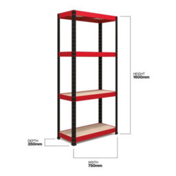 Rb Boss Garage Shelving Units 4 Shelf Mdf Red & Black Powder Coated Steel (H)1600mm (W)750mm (D)350mm, Pack Of 2 - thumbnail 3