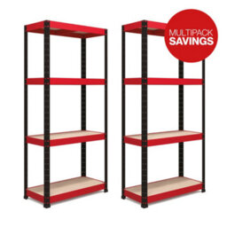 Rb Boss Garage Shelving Units 4 Shelf Mdf Red & Black Powder Coated Steel (H)1600mm (W)750mm (D)350mm, Pack Of 2 - thumbnail 1