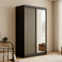 Sliding Door Wardrobe Delia 120 With Slats Black - thumbnail 2