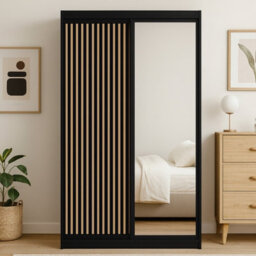 Sliding Door Wardrobe Delia 120 With Slats Black - thumbnail 1