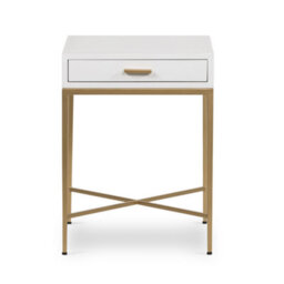 Wyld Haus Ravenna White High Gloss Bedside Table With Brushed Gold Legs And Drawer - thumbnail 2