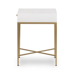 Wyld Haus Ravenna White High Gloss Bedside Table With Brushed Gold Legs And Drawer - thumbnail 5