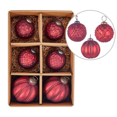 Beliani Set Of 6 Baubles Argentin Glass Red - image 1