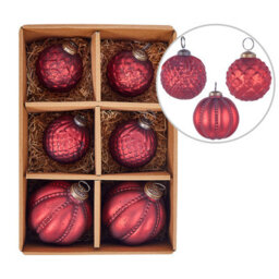 Beliani Set Of 6 Baubles Argentin Glass Red - thumbnail 1