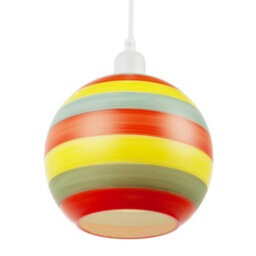 Happy Homewares Multicolour Striped Glass Globe Pendant Shade With Retro Character - thumbnail 4